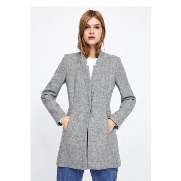 Zara Women's 100% Shetland wool Inverted Collar Single Button Front Overcoat MD! - Picture 1 of 13